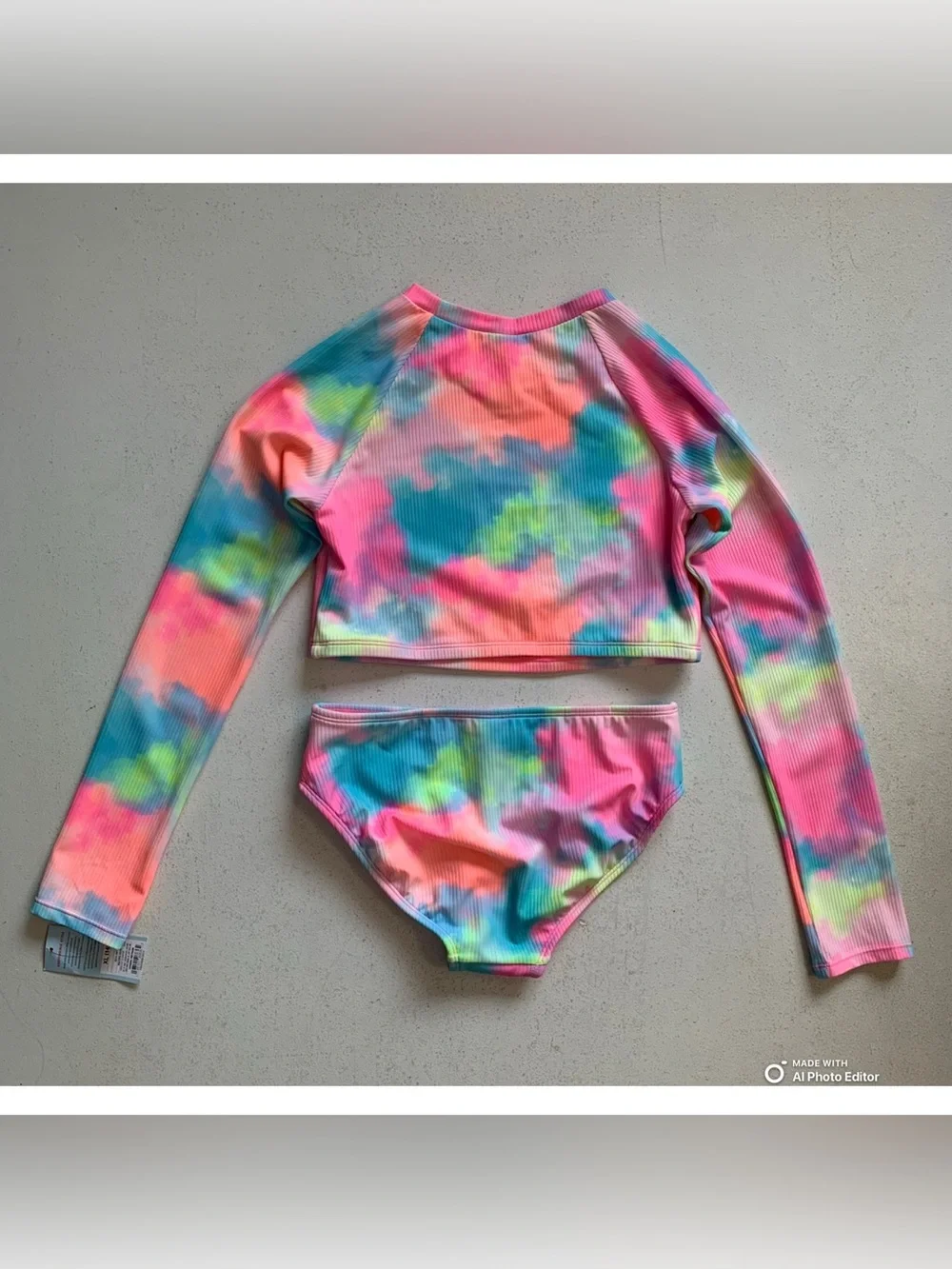 Cat & Jack Girl’s 2-Piece Rashguard Bikini Set Size XL NWT Pink Blue Tie-Dye